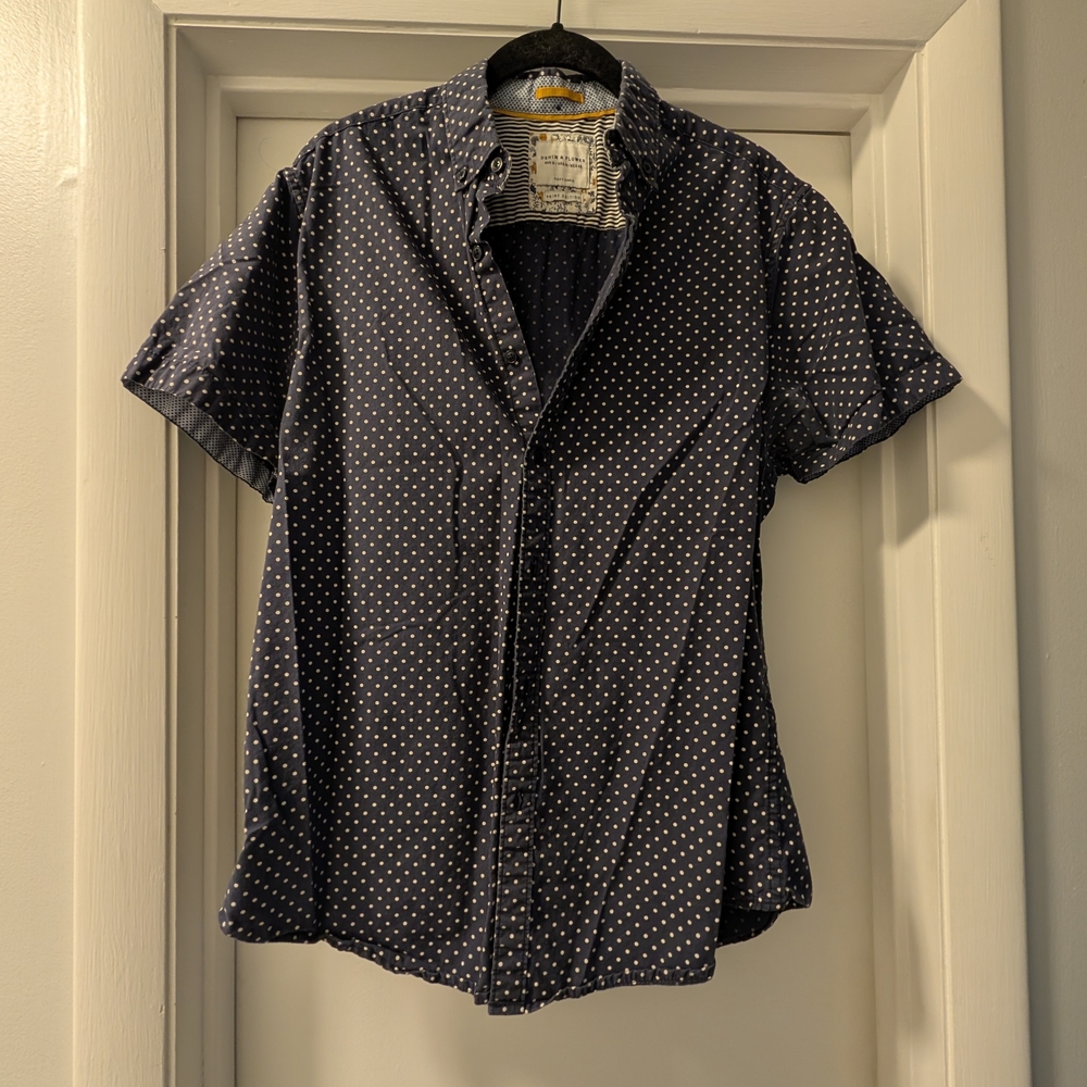 Denim & Flower Navy Polka Dot Casual Shirt